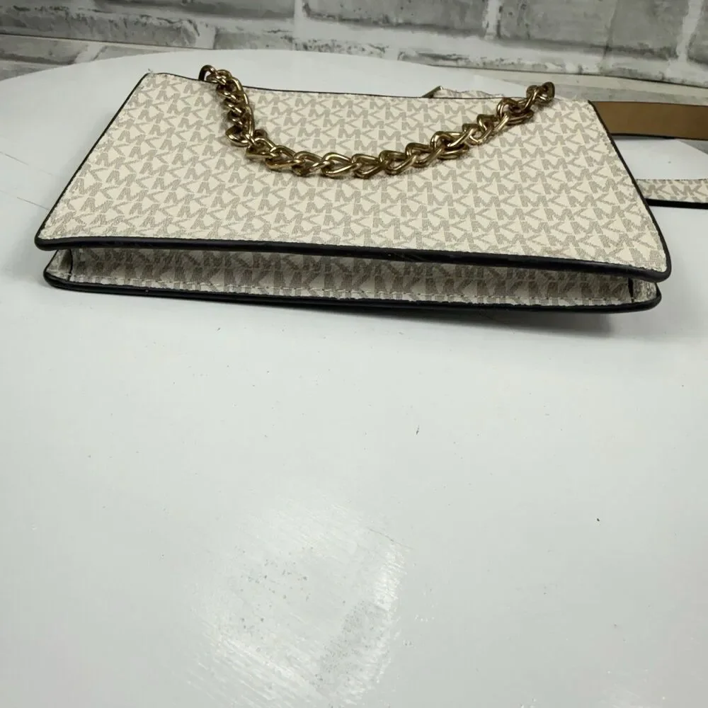 Michael Kors MK Signature Vanilla Fanny Pack Belt Bag Size Small W/Gold Detail